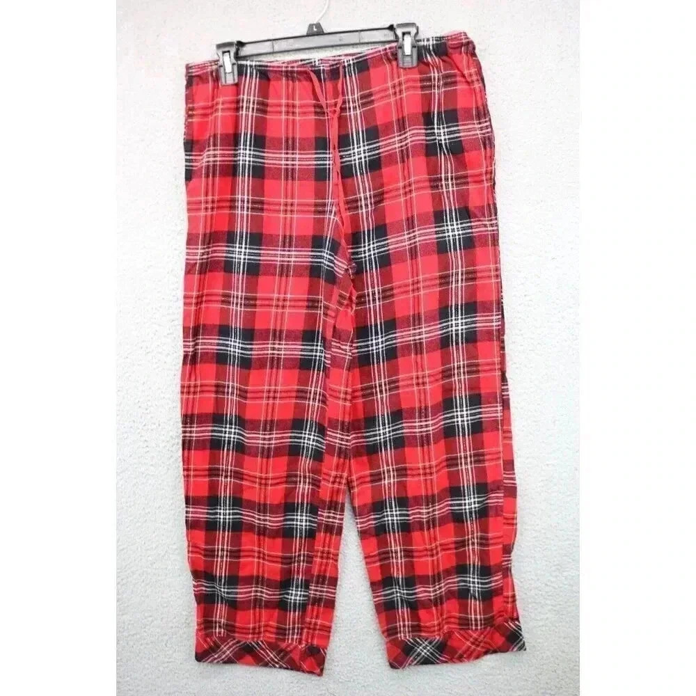 Victoria's Secret Red Plaid Pajama Pants-Size Medium-Drawstring-Pockets